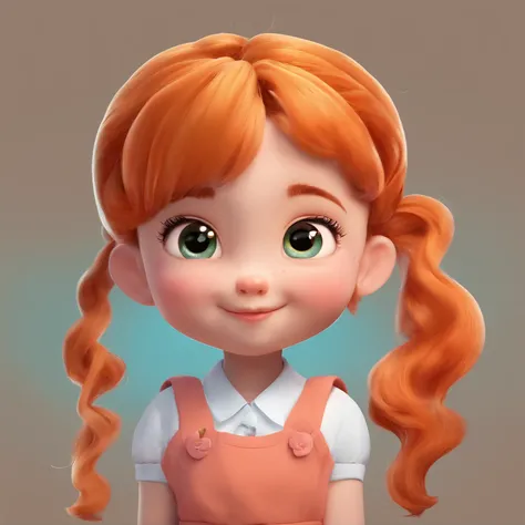 There is one with a ponytail，Little girl with orange hair, lovely digital painting, adorable digital art, Cute detailed digital art, Realistic cute girl painting, Cute cartoon character, Kawaii realistic portrait, Cute cartoon, Young and cute face, cute po...