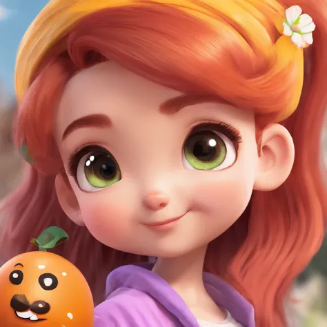 There is one with a ponytail，Little girl with orange hair, lovely digital painting, adorable digital art, Cute detailed digital art, Realistic cute girl painting, Cute cartoon character, Kawaii realistic portrait, Cute cartoon, Young and cute face, cute po...