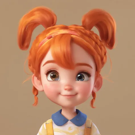 There is one with a ponytail，Little girl with orange hair, lovely digital painting, adorable digital art, Cute detailed digital art, Realistic cute girl painting, Cute cartoon character, Kawaii realistic portrait, Cute cartoon, Young and cute face, cute po...