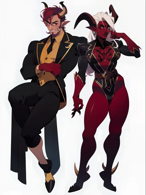 (((1male))), (character concept adopt) , fullbody, handsome tiefling, horns, strict suit and shirt, red skin, make-up. (pin-up)