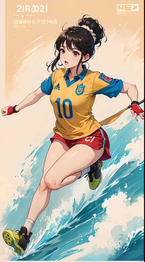 (Best quality,4K,8K,A high resolution,Masterpiece:1.2),2023 Asian Games,Female footballer,（promotional poster）。