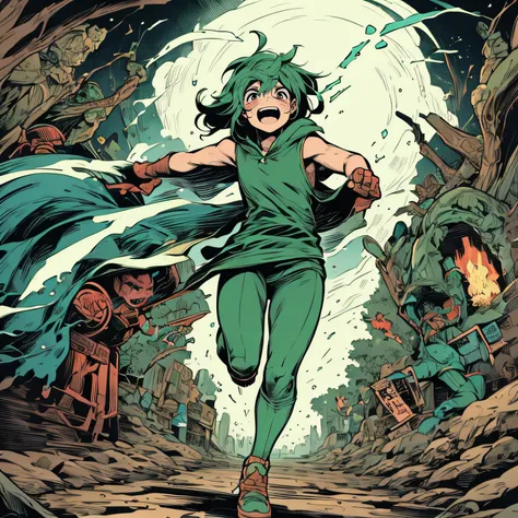 cute bandit girl、running through hell、green costume、green flame、cute little