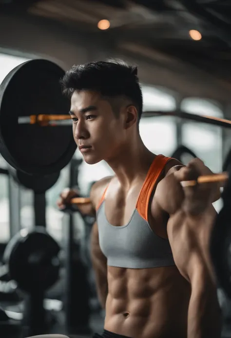 35mm humanistic lens，male athlete，lifting weights，detailedbackground，Asian Games，True skin texture，Full body like，Smudge，Accurate facial features，dynamic blur，super-fine，ultra - detailed，high qulity，8K ，oc rendered，dynamic viewing angle，Hyper Real，Ultra ph...