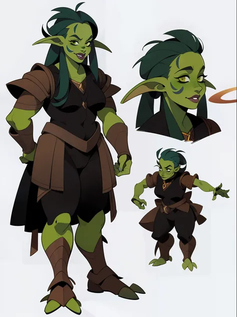 character concept adopt, 1female cute troll, green skin , fullbody ((Dwarf, short stature))