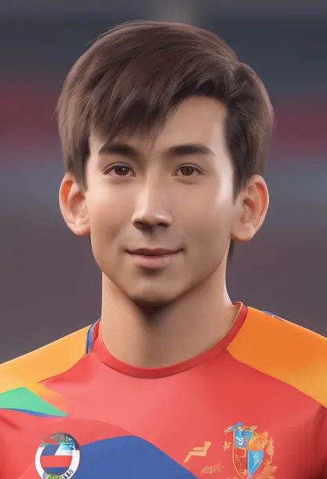 35mm humanistic lens，male athlete，soccer ball，detailedbackground，Asian Games，True skin texture，Full body like，Smudge，Accurate facial features，dynamic blur，super-fine，ultra - detailed，high qulity，8K ，oc rendered，dynamic viewing angle，Hyper Real，Ultra photo ...