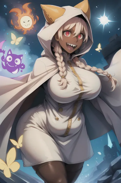 (masterpiece, best quality, high resolution, unity 8k wallpaper, extremely detailed CG:1.2), (illustration:1.0), beautiful detailed eyes, extremely detailed face, perfect lighting, cowboy shot, 1girl, taokakams, hood, animal hood, cat hood , hoodie, red ey...