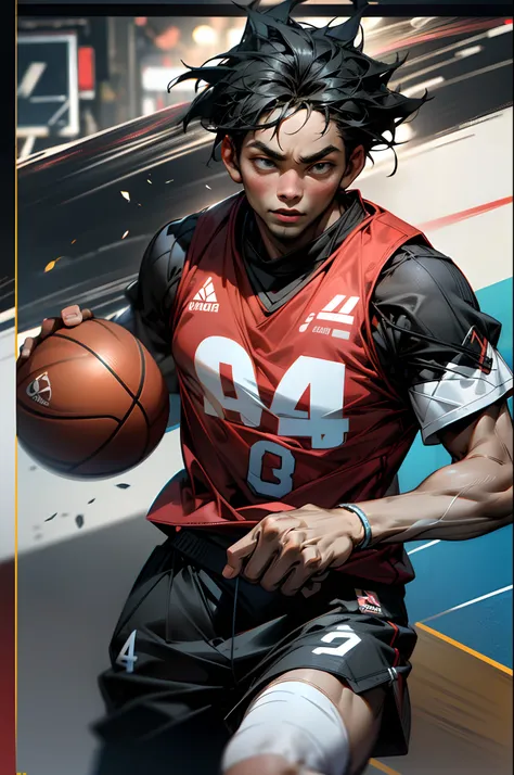 35mm camera lens，cool guy，athlete，basketball ball，detailedbackground，Asian Games，True skin texture，Smudge，Accurate facial features，dynamic blur，super-fine，ultra - detailed，high qulity，8K ，oc rendered，dynamic viewing angle，Hyper Real，Ultra photo realsisim