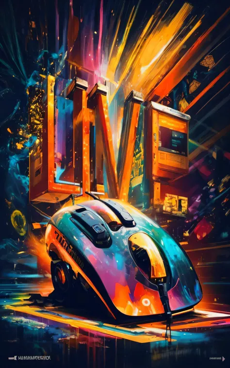 uma pintura de um mouse de computador com a palavra amor nele, official poster artwork, arte colorida do filme, cores vivas, poster artwork, No estilo Dan Mumford obra de arte, arte oficial, inspirado em Dan Mumford, arte do filme, poster illustration, No ...