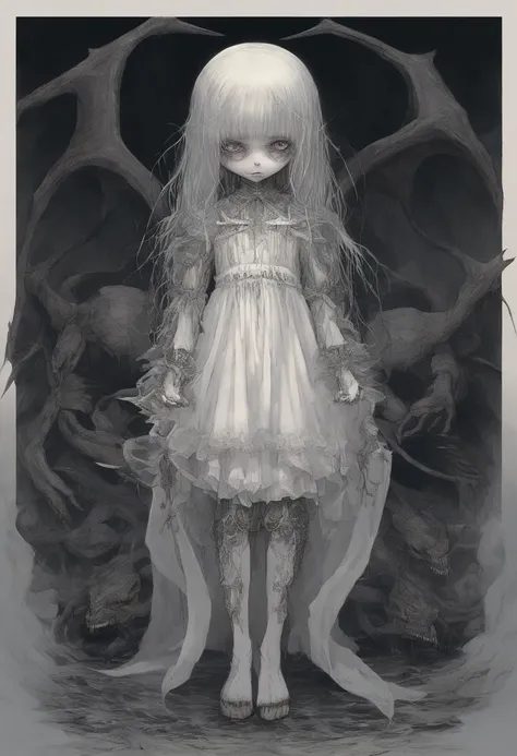 small loli，white dresses，Hold the cross in your hand，Has the ability to summon bone dragons