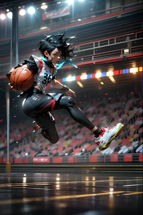 35mm camera lens，cool guy，athlete，basketball ball，Shooting，Jump up，detailedbackground，Asian Games，True skin texture，Smudge，Accurate facial features，dynamic blur，super-fine，ultra - detailed，high qulity，8K ，oc rendered，dynamic viewing angle，Hyper Real，Ultra ...