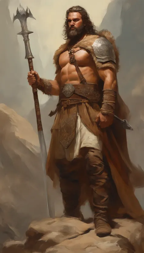 male in a brown outfit with a horned head and a sword, highly detailed character, viking warrior, epic viking king, sitting on a horse, norse ancient epic hero, muscular long haired with tattoo Philippine God of War, modelshoot style, (extremely detailed C...