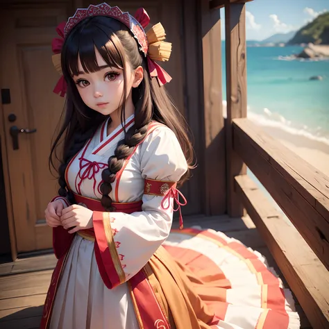 Cute anime girl, wearing traditional dress,  ultra realistic, 8k,