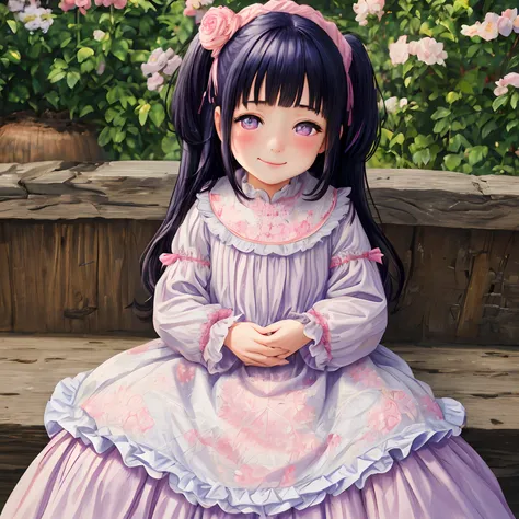 srs masterpiece best quality ultra-detailed finely detail highres ((little female child)) two side up long dark blue hair pink r...