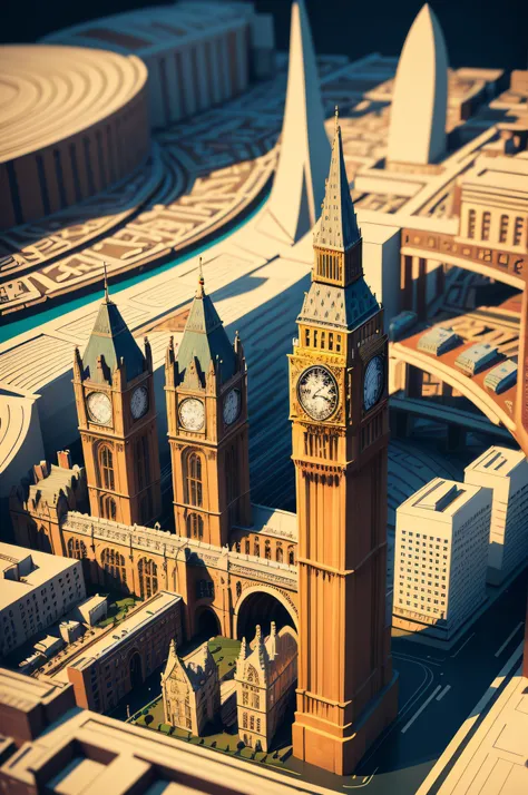 a paper art work of London, in the style of vibrant illustrations, , typography, illustration, poster, 3d render