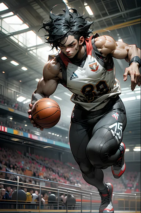 35mm camera lens，cool guy，athlete，basketball ball，Shooting，detailedbackground，Asian Games，Full body like，True skin texture，Smudge，Accurate facial features，dynamic blur，super-fine，ultra - detailed，high qulity，8K ，oc rendered，dynamic viewing angle，Hyper Real...