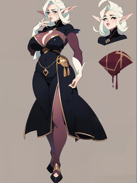 girl elf , big lips, (character concept adopt) , (dress), fullbody, very big boobs, gothic, blood tears