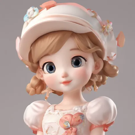 Super Cute Girl IP by Pop Mart, Bright eyes, Cherub,Little white dress, clay, modeled, blind box toy, Glossy and delicate,clean back ground, Good luster, 3D rendering of a,Best Quality