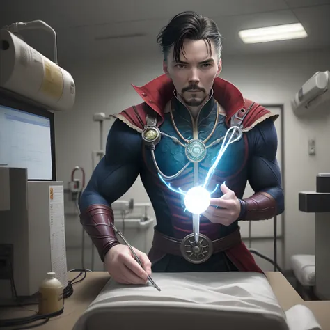 Image Prompt: An image of Dr. Strange in his pre-mystical days performing surgery in a hospital.)