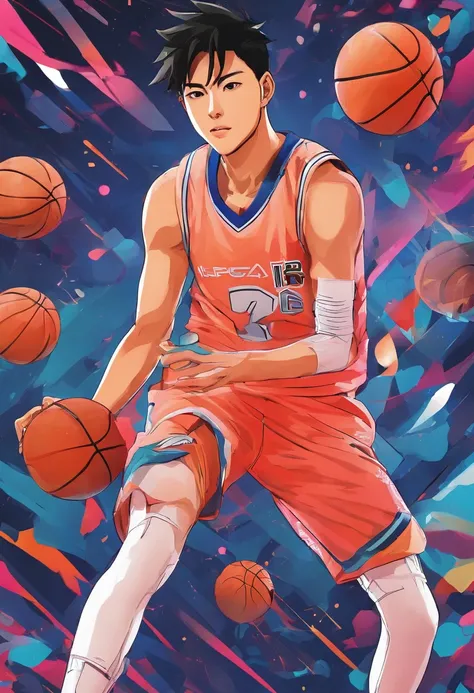 35mm camera lens，cool guy，athlete，basketball ball，Shooting，detailedbackground，Asian Games，Full body like，True skin texture，Smudge，Accurate facial features，dynamic blur，super-fine，ultra - detailed，high qulity，8K ，oc rendered，dynamic viewing angle，Hyper Real...