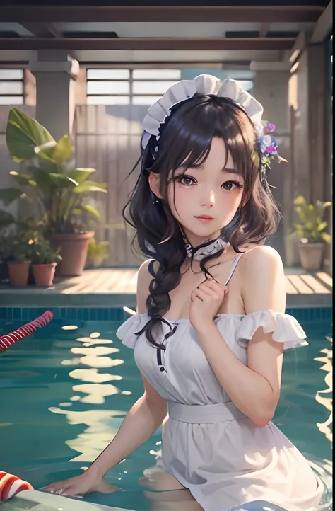 top-quality、Braids、Maids、A dark-haired、full bodyesbian、swimming pools