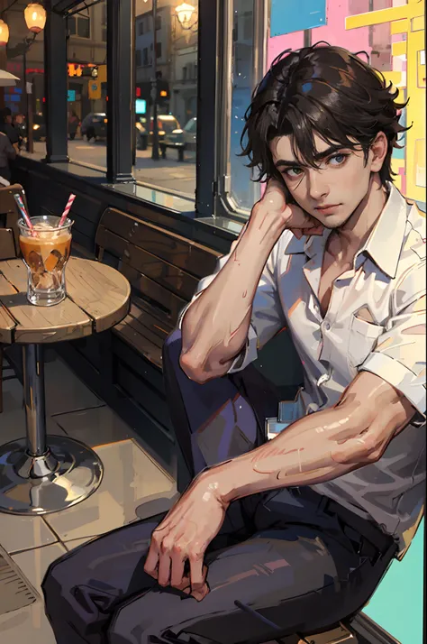 a handsome indian boy sitting in cafe --auto --s2