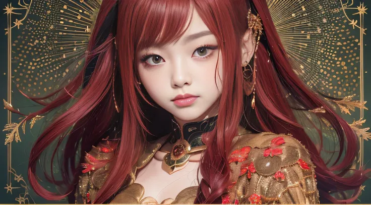 32K gradient glass texture（tmasterpiece，k hd，hyper HD，32K）Short burgundy hair，Short flowing hair，Onsen District，Flame Girl ，Yao Lang protector （realisticlying：1.4），Python pattern robe，Black gold master Kawashima work headdress，Snowflakes fluttering，The bac...