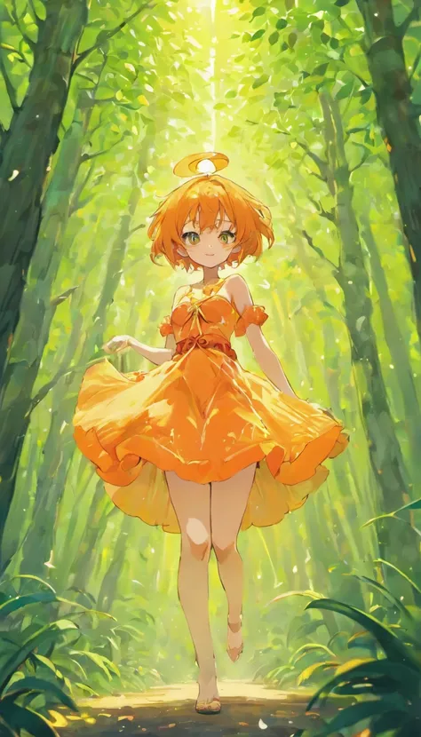 orange orchard, A large orange in a coniferous forest, bokeh, glare, radiance, Fantasy, fairycore, High Resolution, image, nami from one piece, bar, (sexypose), (wet clothing)