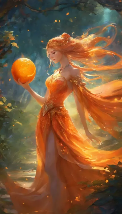 orange orchard, A large orange in a coniferous forest, glare, radiance, Fantasy, fairycore, High Resolution, image, nami from one piece, bar, (sexypose), (wet clothing), bokeh, Conceptual art, cinematic lighting, depth of field, retina, textured skin, high...