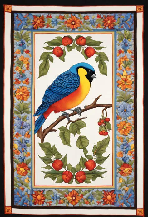 colorfully colored coloring page of a bird quilt by artist john sloane