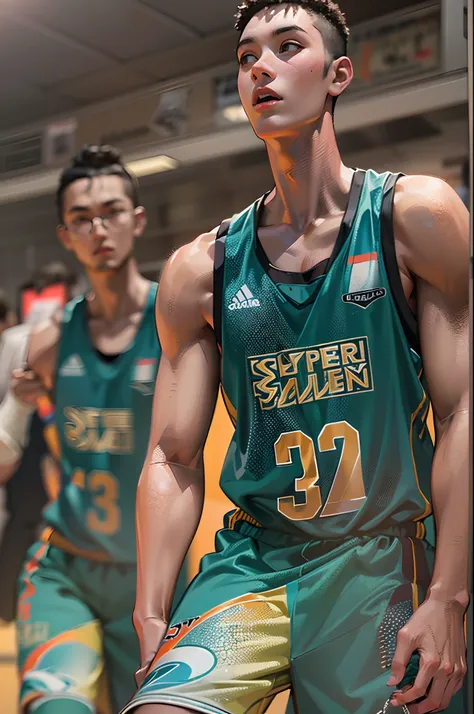 35mm camera lens，cool guy，athlete，basketball ball，detailedbackground，Asian Games，True skin texture，Smudge，Accurate facial features，dynamic blur，super-fine，ultra - detailed，high qulity，8K ，oc rendered，dynamic viewing angle，Hyper Real，Ultra photo realsisim