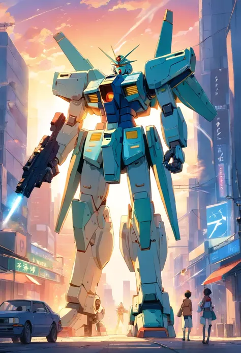 anime style picture of a large robot with a gun in the air, super robot wars, modern mecha anime, extreme gundam, gundam is windmill shaped, official anime artwork, gundam style, on a gundam, gundam robot, an anime large mecha robot, gundam, mecha anime, m...