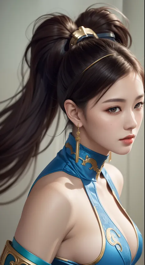 mulher arafed em uma roupa de couro azul posando para uma foto, Retrato de Chun - Li, Retrato de Chun Li, Chun - Li, Chun-Li, Chun Li, Artgerm extremamente detalhado, Modelo IG | Artgerm, Por Ruan Jia e Stanley Artgerm, Chengwei Pan em ArtStation, devianta...