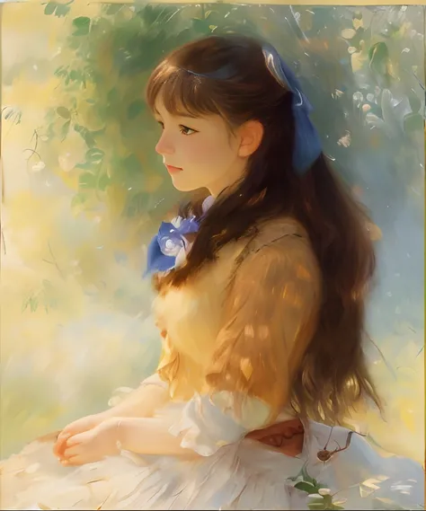 /imagine Realistic, 8k,  Best picture quality, Extreme vividness, Stylish Impressionism style, Makoto Shinkai style, young girl, in the painting style of renoir, Award winning, cinematic