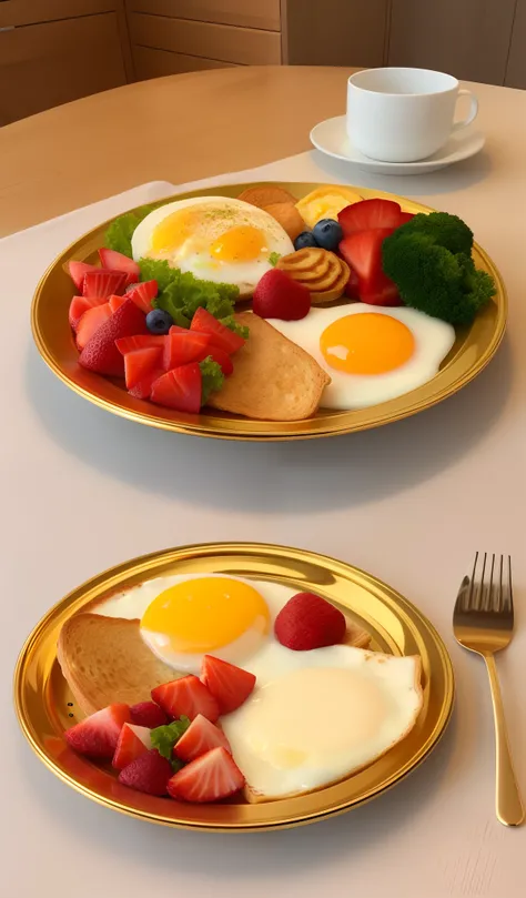 breakfast,Golden Plate,lifelike,Food basket,Large plate,ornate