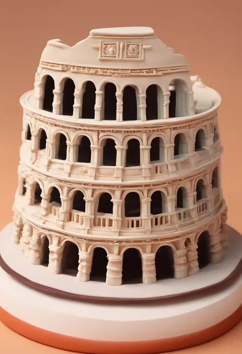 Rome coliseum, clay material, cartoonish design style, POP Mart, soft lighting, smooth lines, Tilt-Shift Lenses, Hyper-realistic details, warm color