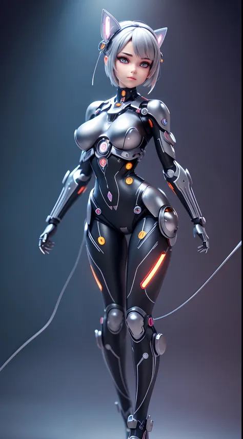 A mechanical girl with an atomic heart,Ultra-detailed,Photorealistic,steel structure,Wires running through the body,Well-designed face and body,Gear-shaped pupil,Sparkling metal skin,Delicate joints,Masterpiece:1.2,cybernetic enhancements,glowing circuitry...