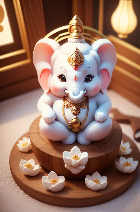 Adorable 3D Ganesha A Cute Illustration on White