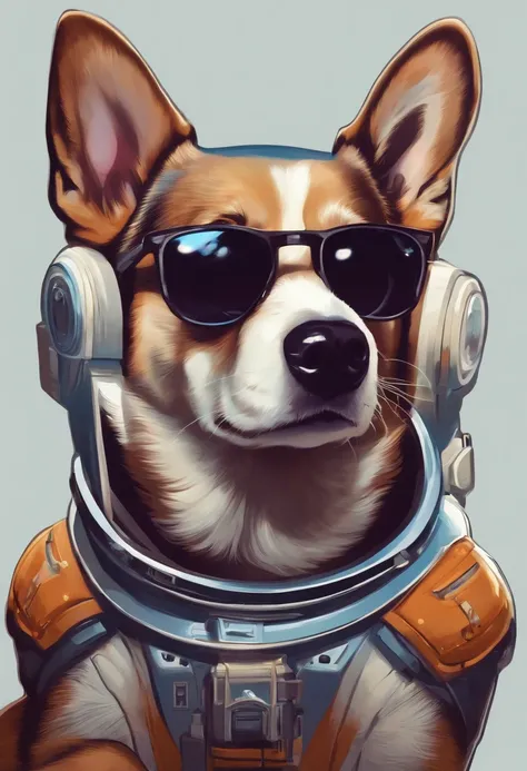 space dog, funny and surprised, for a sticker