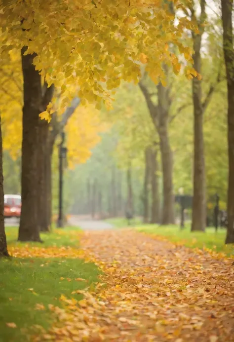 autumn, A park, track, the trees, leaves, green grass, bokeh background