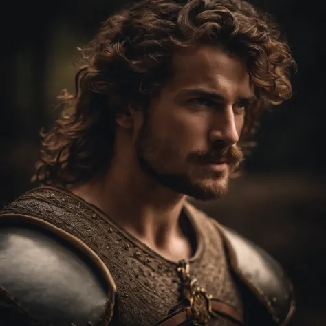 British warrior man, cabelo loiro ondulado, homem de 20 anos, homem bonito