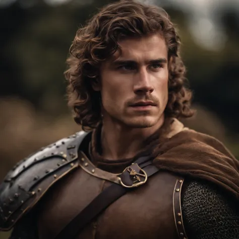 British warrior man, cabelo loiro ondulado, homem de 20 anos, homem bonito