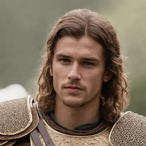 British warrior man, cabelo loiro ondulado, homem de 20 anos, homem bonito