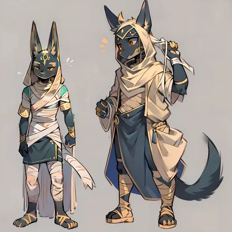 furry、Wrapped in bandages like a mummy、Anubis、Male teenager