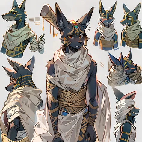 furry、Wrapped in bandages like a mummy、Anubis、Male teenager