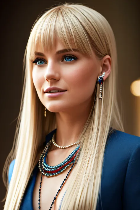 Slender, young, short blonde hair, blue eyes, great smile, looking to one side, head half tuned to one side, in office, wearing business clothes, natural skin texture, 24mm, 4K textures, soft cinematic light, RAW photography, photorealistic, photorealistic...