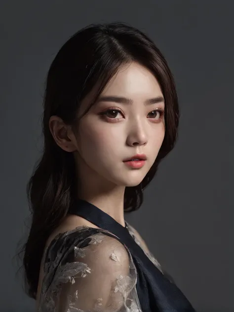 beste-Qualit, master-piece, ultra-high resolution, (photorealistic portrait:1.4), raw picture, 1 Korean Girl, Show your shoulders., In the dark, Deep Shadows, Low key, cold light,A Beautiful Girl ,nice skin ,cosmetic style