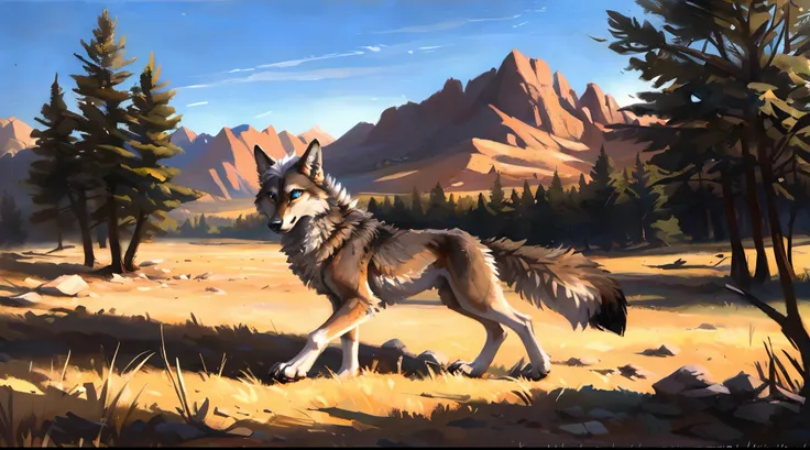 ((Solo)), male people, coyote, (Multi-colored fur, White-brown:1.3), ((Wolf face, White hair, Big eyes, White eyelids, Blue pupil, Slim:1.2) (Tough, Calm expression:1.2)), Abs, Slim, pinging)), (Correct anatomy), A big tail，Feet，longtorso，(Realistic fur, D...