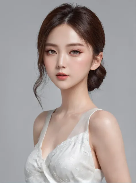 beste-Qualit, master-piece, ultra-high resolution, (photorealistic portrait:1.4), raw picture, 1 Korean Girl,sexy white dress,Show your shoulders., Low key, cold light,A Beautiful Girl ,nice skin ,cosmetic style,show to much skin