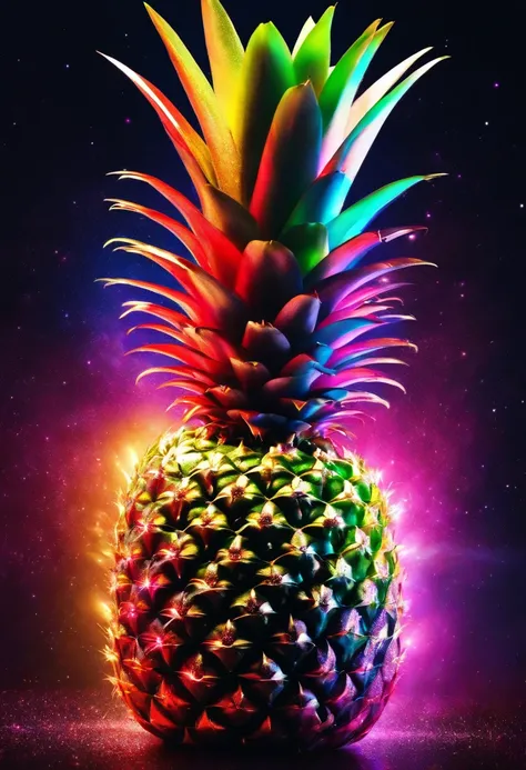 rainbow pineapple in space with glitter