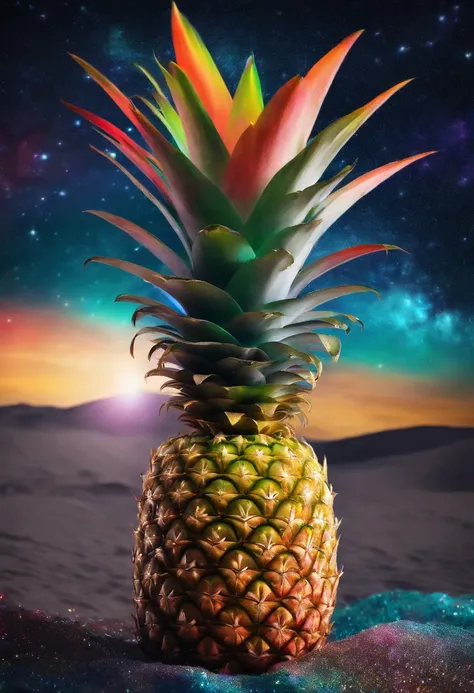 rainbow pineapple in space with glitter